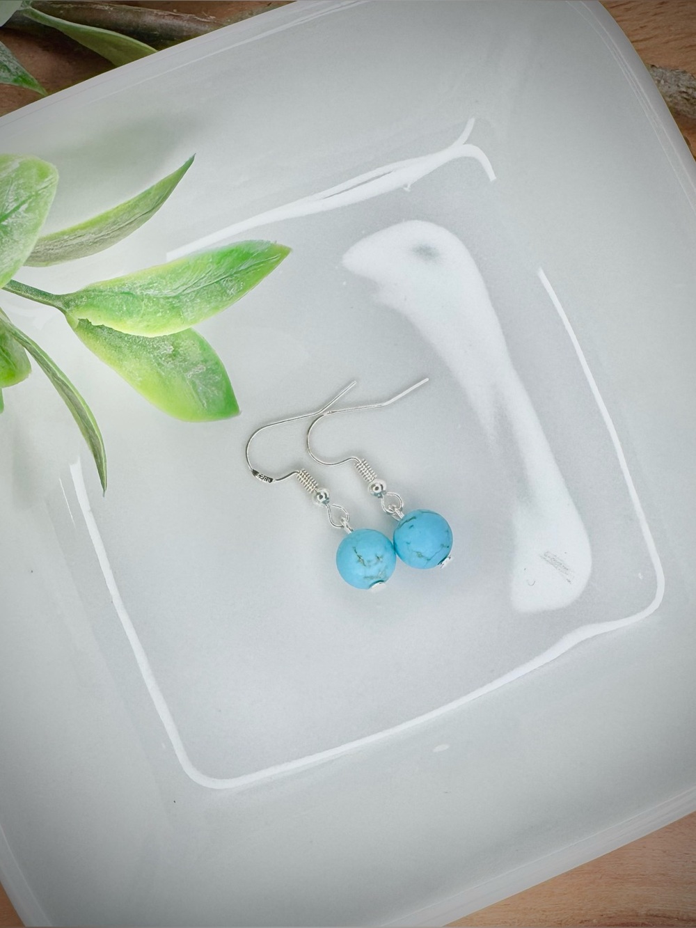 Dyed Howlite “Turquenite” Earrings with 925 Sterling Silver Hooks